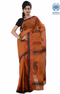

Tantuja Self Design Tangail Handloom Cotton Saree(Orange), Dark orange