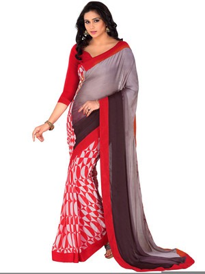 

Parisha Printed Fashion Chiffon Saree(Grey, Red)