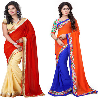 

Omkarcreation Solid Bollywood Georgette Saree(Pack of 2, Multicolor)