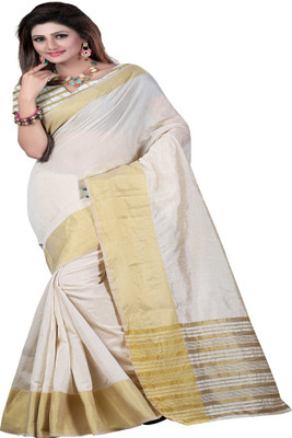 Ansu Fashion Printed Daily Wear Cotton Saree(White)