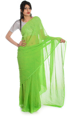 

Aaradhya Fashion Printed Leheria Handloom Georgette Saree(Green), Parrot green