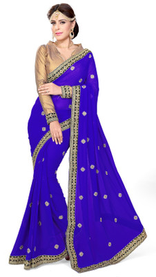 

Sourbh Sarees Embroidered Fashion Georgette Saree(Blue), Royal blue