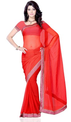 

JTInternational Solid, Self Design Fashion Georgette Saree(Red)