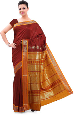 Ishin Printed Art Silk Saree(Brown)