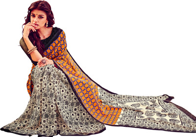 

Khoobee Self Design, Printed Fashion Georgette Saree(Orange, Blue, Beige, Black), Beige;black;blue;orange