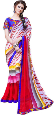 

Saara Printed Daily Wear Chiffon Saree(White, Red)