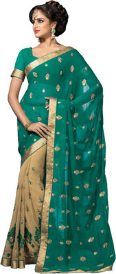 

Parisha Embroidered Fashion Chiffon Saree(Beige, Green)