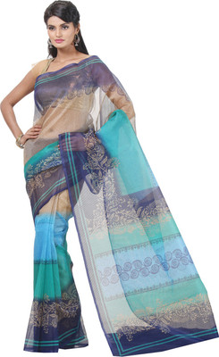

JTInternational Printed Bhagalpuri Silk Saree(Beige, Blue)