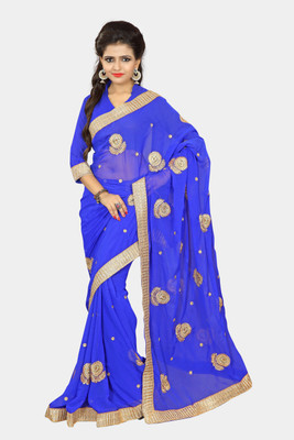 

Chirag Sarees Embroidered Fashion Chiffon Saree(Blue)