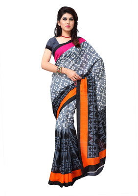 

JTInternational Printed Fashion Handloom Art Silk Saree(Multicolor), Grey;orange