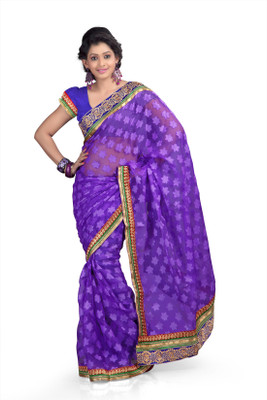 Chirag Sarees Self Design Fashion Chiffon Saree(Blue), Royal blue