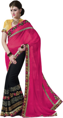 

Lovelylook Embroidered Daily Wear Georgette Saree(Pink, Black)