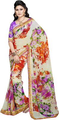 

Jiya Printed Fashion Georgette Saree(White, Purple, Multicolor), Multicolor;purple;white
