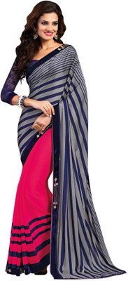 

Desi Butik Embroidered Fashion Georgette Saree(Pink, Grey, Blue), Pink and grey and blue