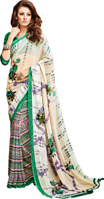 

Khoobee Self Design, Printed Fashion Georgette Saree(White, Multicolor), Multicolor;white