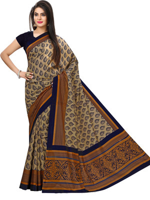

Urban Vastra Floral Print Fashion Raw Silk Saree(Beige)