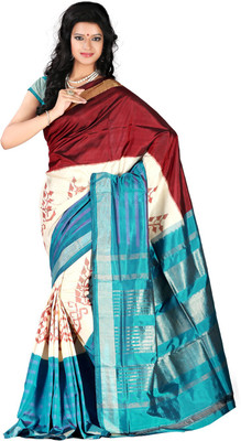 

Roopkala Silks Printed Pochampally Handloom Pure Silk Saree(Multicolor), Maroon