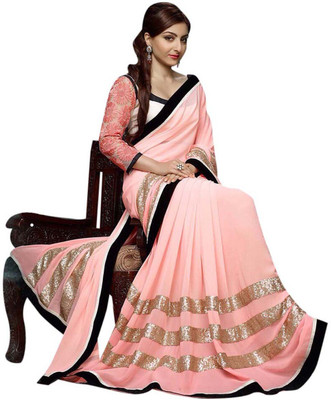 

Dancing Girl Solid Bollywood Chiffon Saree(Pink)