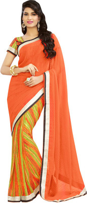 

LaazreeFashion Floral Print Rajkot Handloom Georgette Saree(Orange)