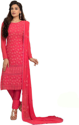 

V And V Shop Chiffon Embroidered Salwar Suit Dupatta Material(Un-stitched), Pink
