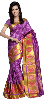 Varkala Silk Sarees Woven Kanjivaram Saree(Purple), Levender