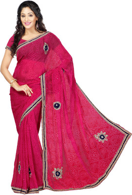 

Desi Butik Embroidered Fashion Art Silk Saree(Pink, Blue), Blue;pink