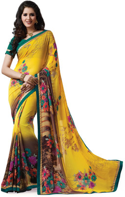 

Indianbeauty Self Design, Printed Bollywood Pure Georgette Saree(Yellow, Brown), Brown;yellow