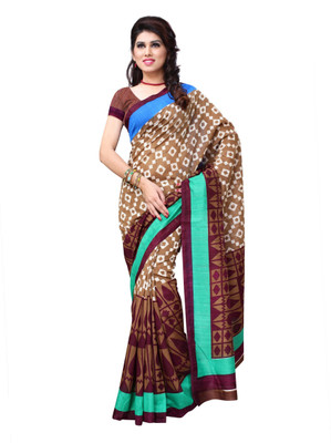 

JTInternational Printed Fashion Handloom Art Silk Saree(Multicolor), Brown;green