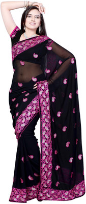 

JTInternational Self Design Fashion Georgette Saree(Black)