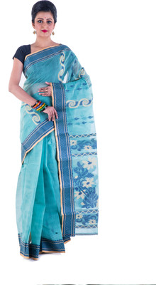 

Tantuja Woven Tangail Handloom Cotton Saree(Blue)