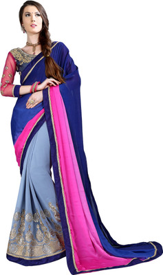 

Khushali Self Design, Embroidered Fashion Georgette, Chiffon Saree(Pink, Blue, Grey), Blue;grey;pink