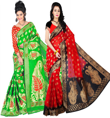 

Weavedeal Embellished Kanjivaram Silk Cotton Blend Saree(Pack of 2, Multicolor)