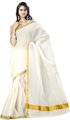 

Vastrakala Solid Fashion Cotton Saree(White), Beige