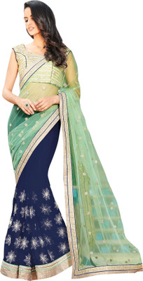 

Brijraj Embroidered Fashion Net, Georgette Saree(Blue, Light Green)
