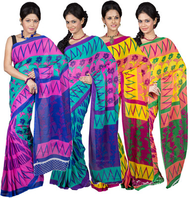 

Hawai Solid Fashion Georgette Saree(Pack of 4, Multicolor)