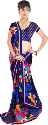 

Party Wear Dresses Printed Fashion Georgette Saree(Blue)