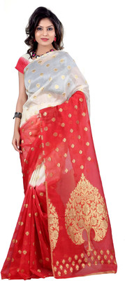 

It's Banii Woven Banarasi Silk Saree(White, Red), Red;white