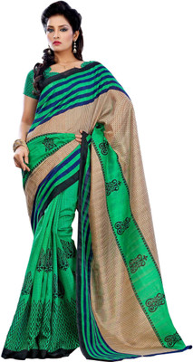 Jiya Self Design, Printed Fashion Art Silk Saree(Beige, Light Green)