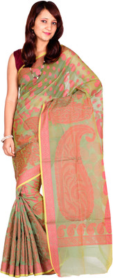 

Chandrakala Self Design Banarasi Cotton Saree(Green)