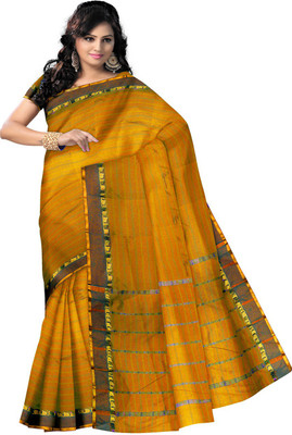 Javuli Woven Arani Pattu Handloom Silk Cotton Blend Saree(Yellow)