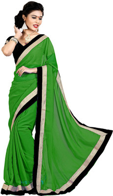 Indian Wear Online Plain Fashion Chiffon Saree(Green)