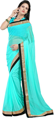 

Aruna Sarees Solid Bollywood Handloom Chiffon Saree(Blue), Blue turquoise