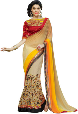 

Brijraj Embroidered Fashion Net Saree(Beige, Yellow, Orange), Beige;orange;yellow