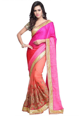 

JTInternational Self Design Bollywood Georgette Saree(Pink)