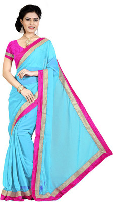 

Indian Wear Online Plain Fashion Chiffon Saree(Blue)