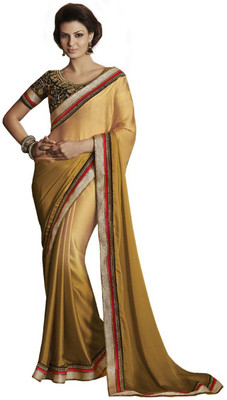 

Desi Butik Self Design Fashion Chiffon Saree(Gold)