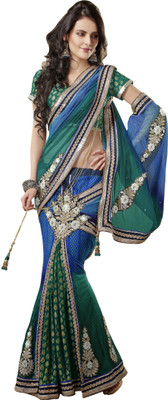 

Khoobee Self Design, Embroidered, Embellished Fashion Net, Jacquard Saree(Green, Blue), Blue;green