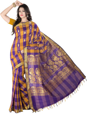 

Ishin Self Design Fashion Cotton Saree(Yellow), Yellow & blue
