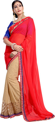 

Brijraj Embellished Fashion Georgette Saree(Beige, Red)