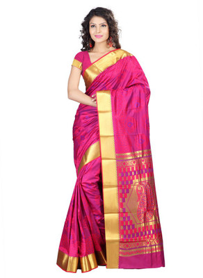 

Varkala Silk Sarees Woven Kanjivaram Jacquard Saree(Pink)